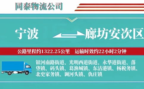 宁波到廊坊安次区物流公司