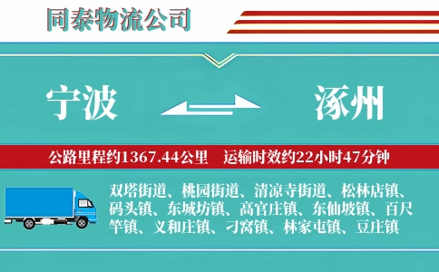 宁波到涿州物流公司