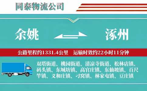 余姚到涿州物流公司